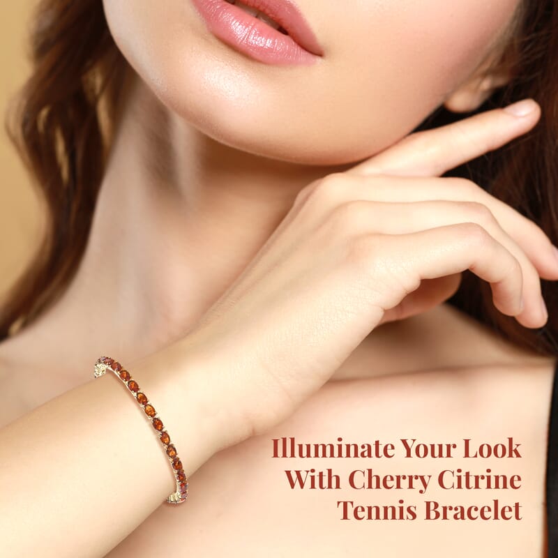 Brazilian Cherry Citrine Tennis Bracelet in Vermeil Yellow Gold Over Sterling Silver (7.25 In) 12.40 ctw