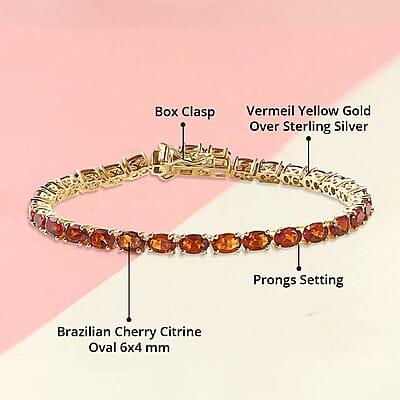 Brazilian Cherry Citrine Tennis Bracelet in Vermeil Yellow Gold Over Sterling Silver (7.25 In) 12.40 ctw