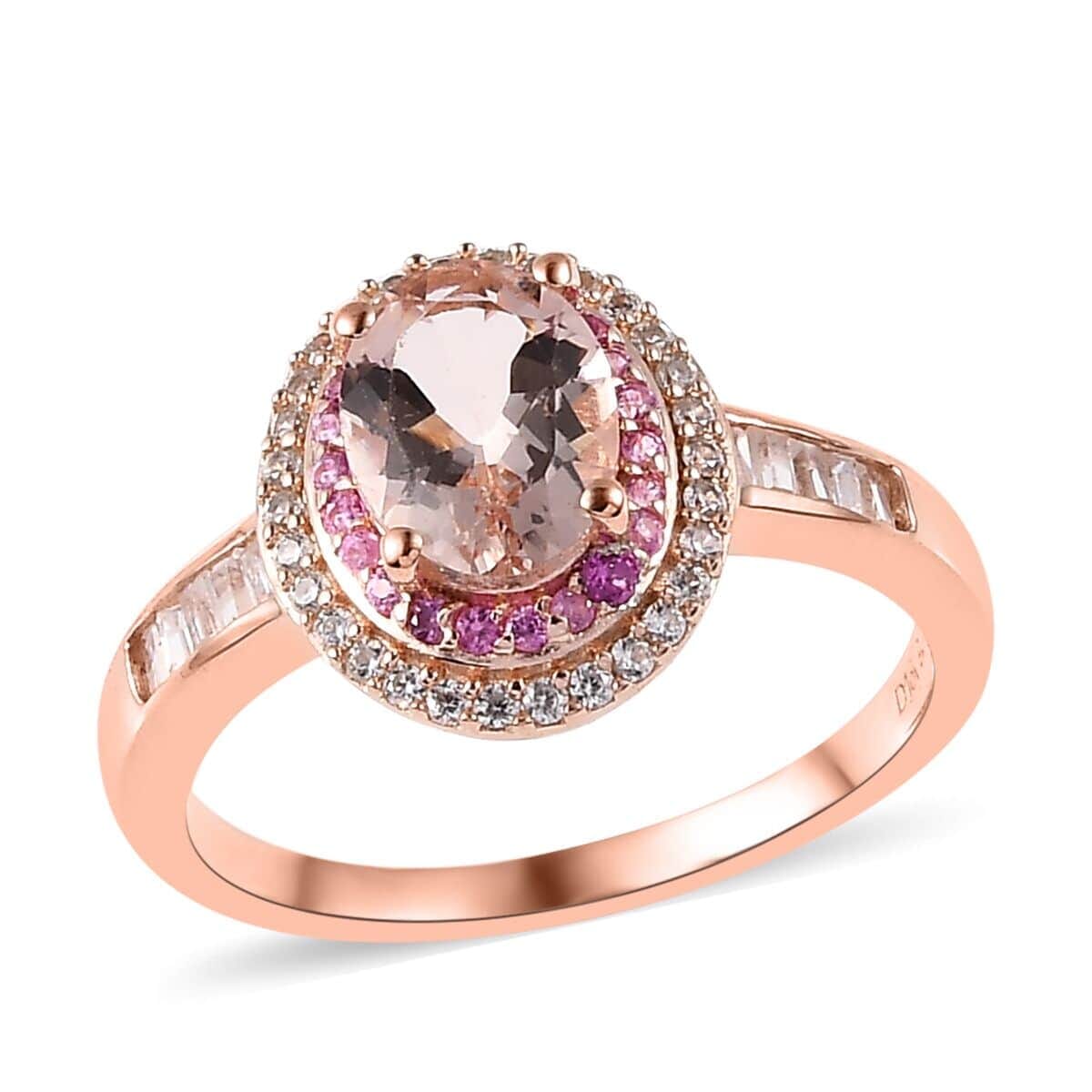 Premium Marropino Morganite and Multi Gemstone Double Halo Ring in Vermeil Rose Gold Over Sterling Silver 2.00 ctw image number 0