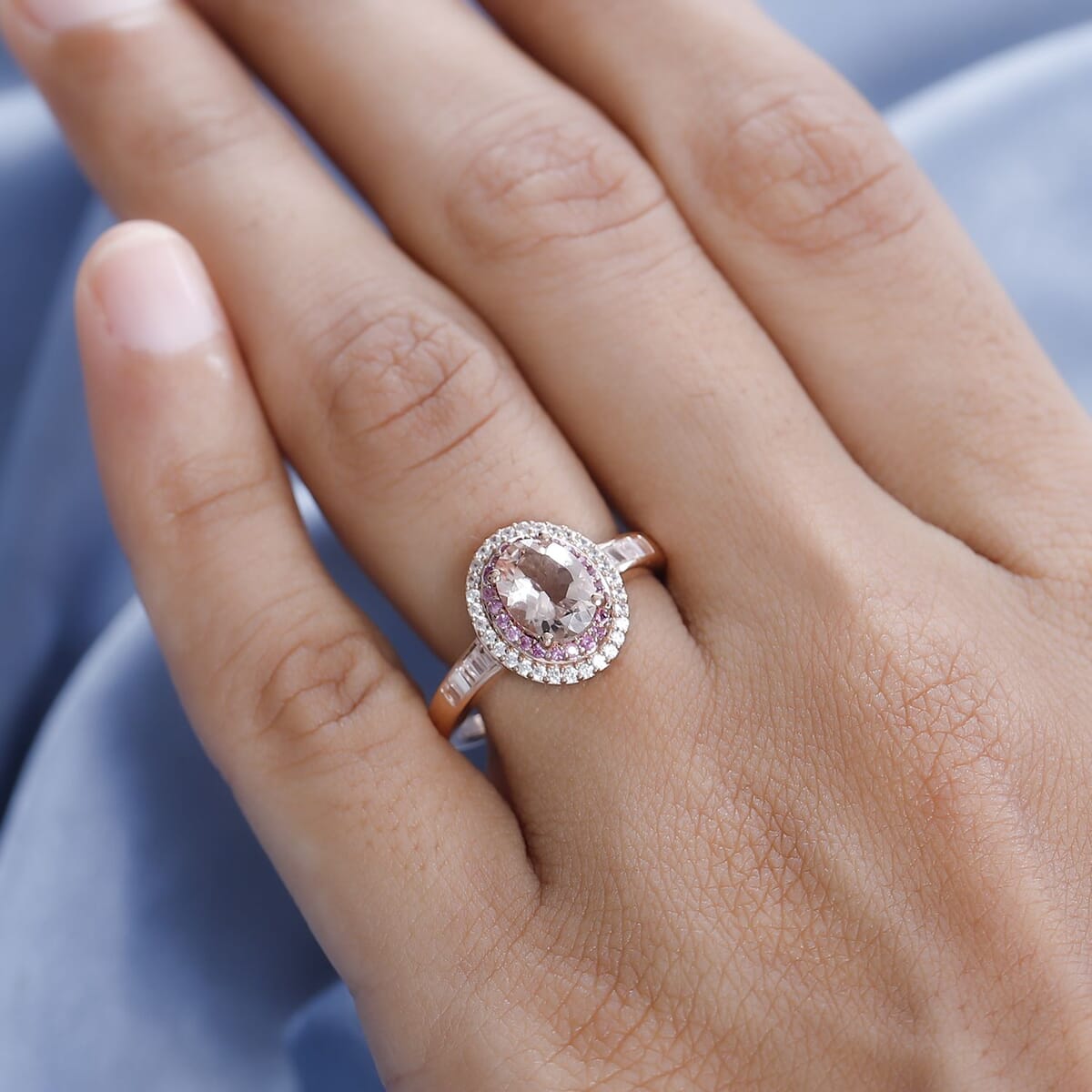 Premium Marropino Morganite and Multi Gemstone Double Halo Ring in Vermeil Rose Gold Over Sterling Silver 2.00 ctw image number 2