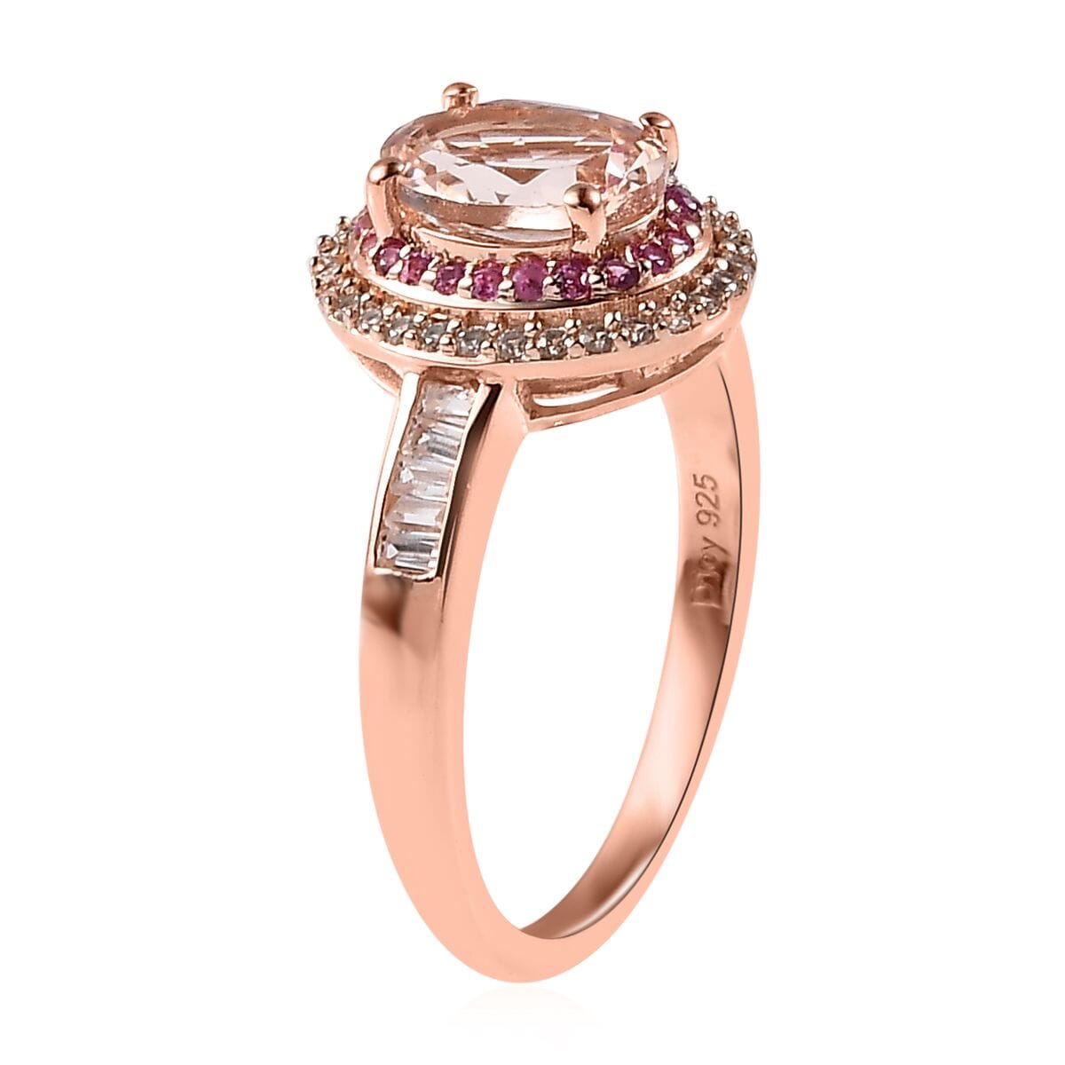 Premium Marropino Morganite and Multi Gemstone Double Halo Ring in Vermeil Rose Gold Over Sterling Silver 2.00 ctw image number 3