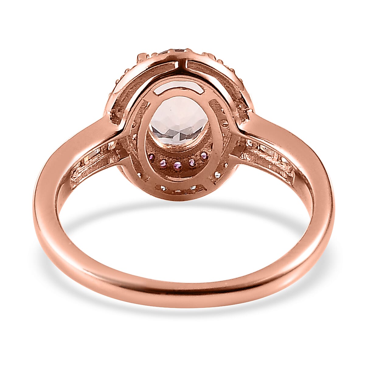 Premium Marropino Morganite and Multi Gemstone Double Halo Ring in Vermeil Rose Gold Over Sterling Silver (Size 6.0) 2.00 ctw