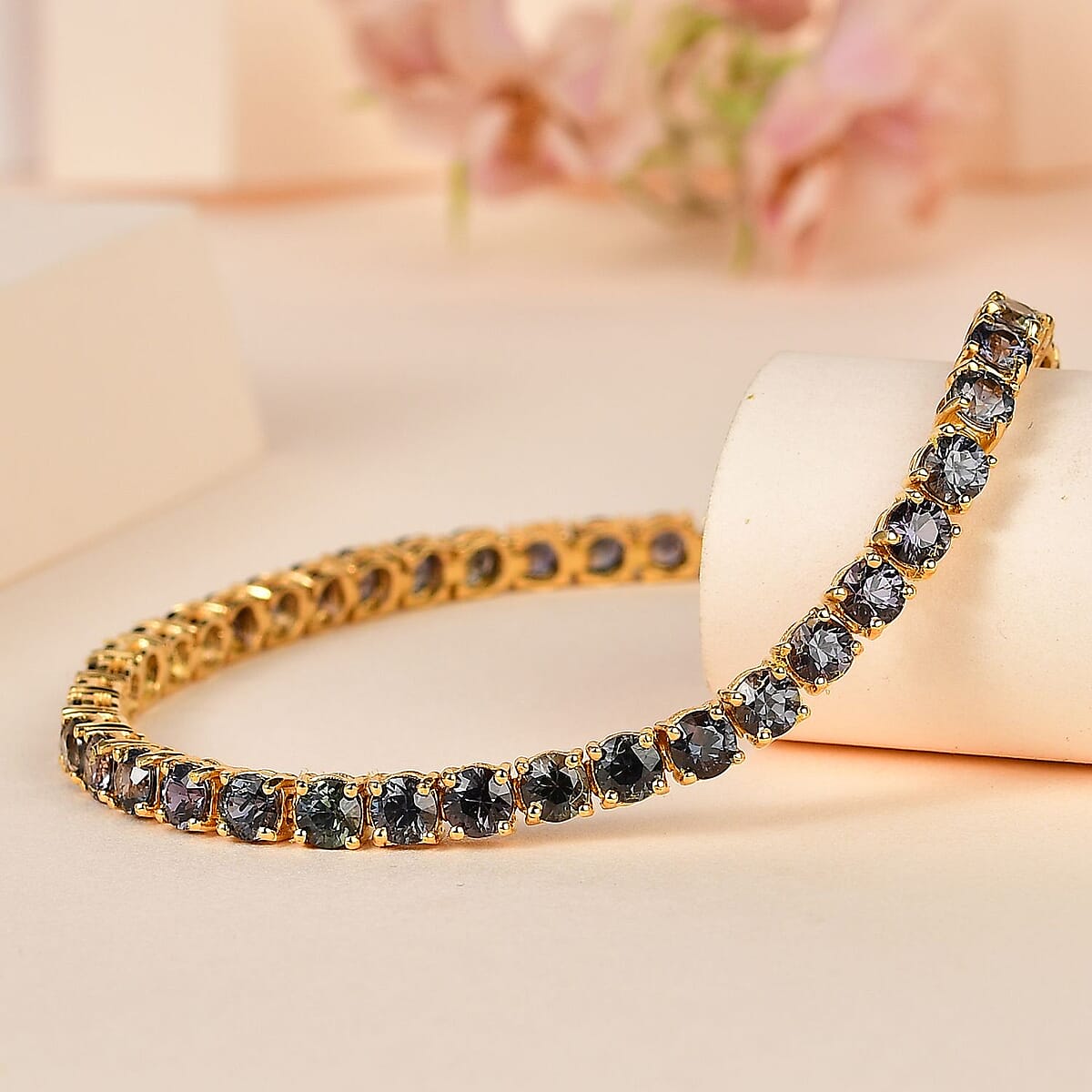 Natural Parti Sapphire Tennis Bracelet in Vermeil Yellow Gold Over Sterling Silver (8.00 In) 18.90 ctw image number 1