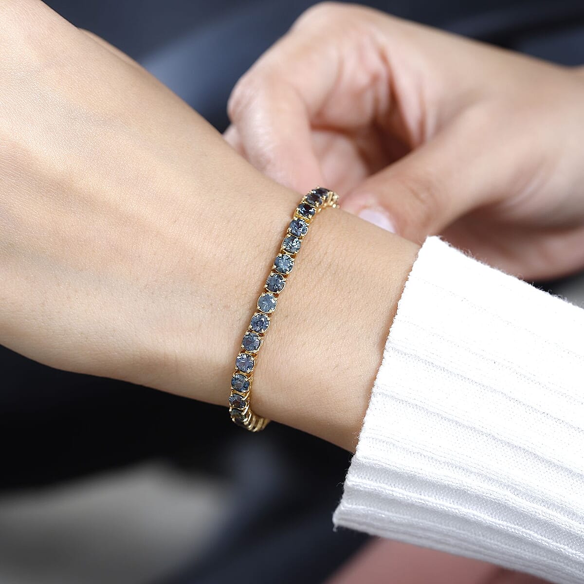 Natural Parti Sapphire Tennis Bracelet in Vermeil Yellow Gold Over Sterling Silver (8.00 In) 18.90 ctw image number 2