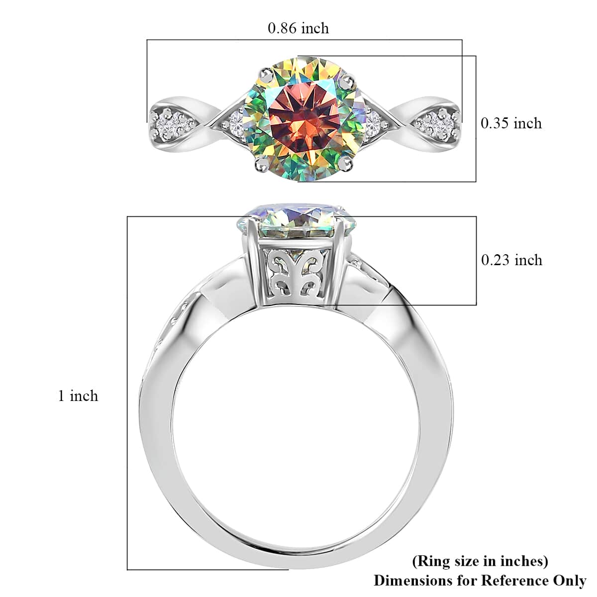 Dichroic Luminous Moissanite and White Moissanite Ring in Platinum Over Sterling Silver 1.85 ctw image number 5