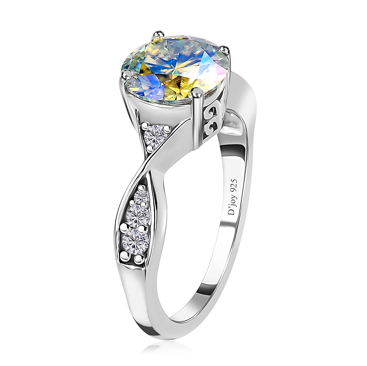 Dichroic Luminous Moissanite and White Moissanite Ring in Platinum Over Sterling Silver (Size 5.0) 1.85 ctw
