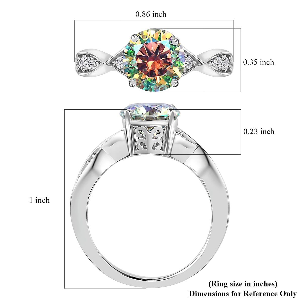 Dichroic Luminous Moissanite and White Moissanite Ring in Platinum Over Sterling Silver (Size 5.0) 1.85 ctw