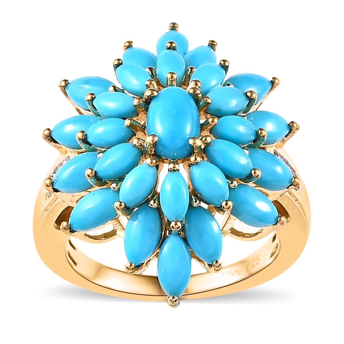 Sleeping Beauty Turquoise and White Zircon Floral Ring in Vermeil Yellow Gold Over Sterling Silver (Size 6.0) 4.50 ctw image number 0