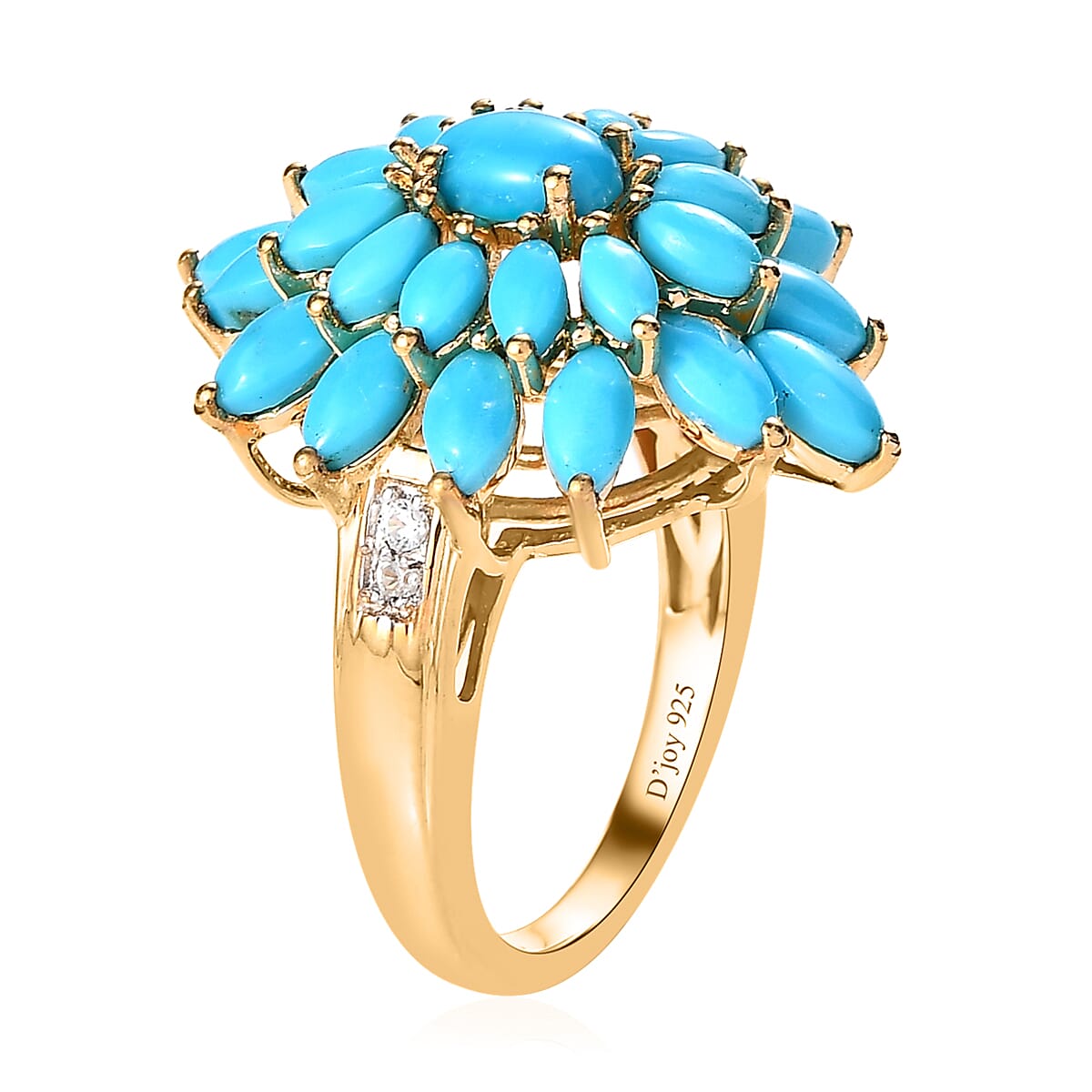Sleeping Beauty Turquoise and White Zircon Floral Ring in Vermeil Yellow Gold Over Sterling Silver (Size 6.0) 4.00 ctw