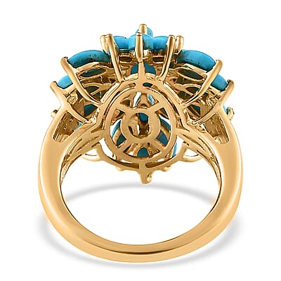 Sleeping Beauty Turquoise and White Zircon Floral Ring in Vermeil Yellow Gold Over Sterling Silver (Size 6.0) 4.00 ctw