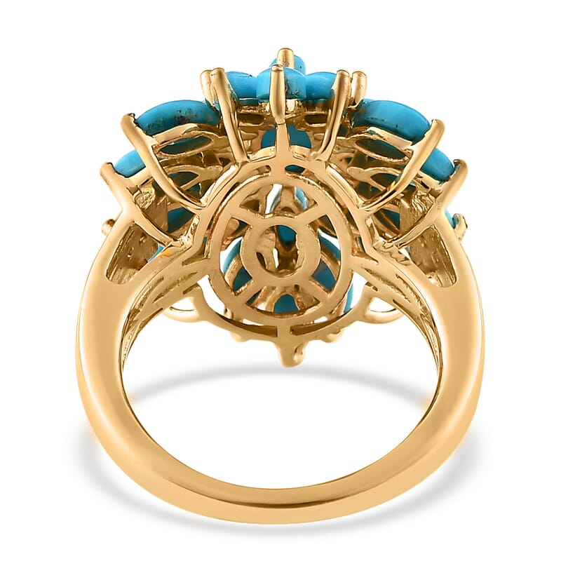 Sleeping Beauty Turquoise and White Zircon Floral Ring in Vermeil Yellow Gold Over Sterling Silver (Size 6.0) 4.00 ctw