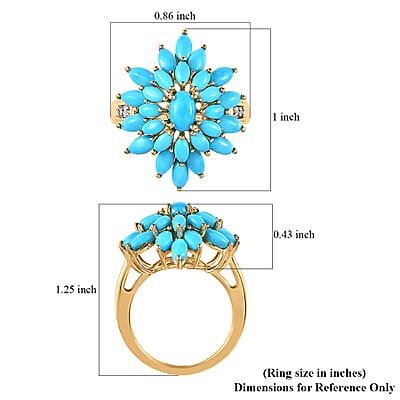 Sleeping Beauty Turquoise and White Zircon Floral Ring in Vermeil Yellow Gold Over Sterling Silver (Size 6.0) 4.00 ctw