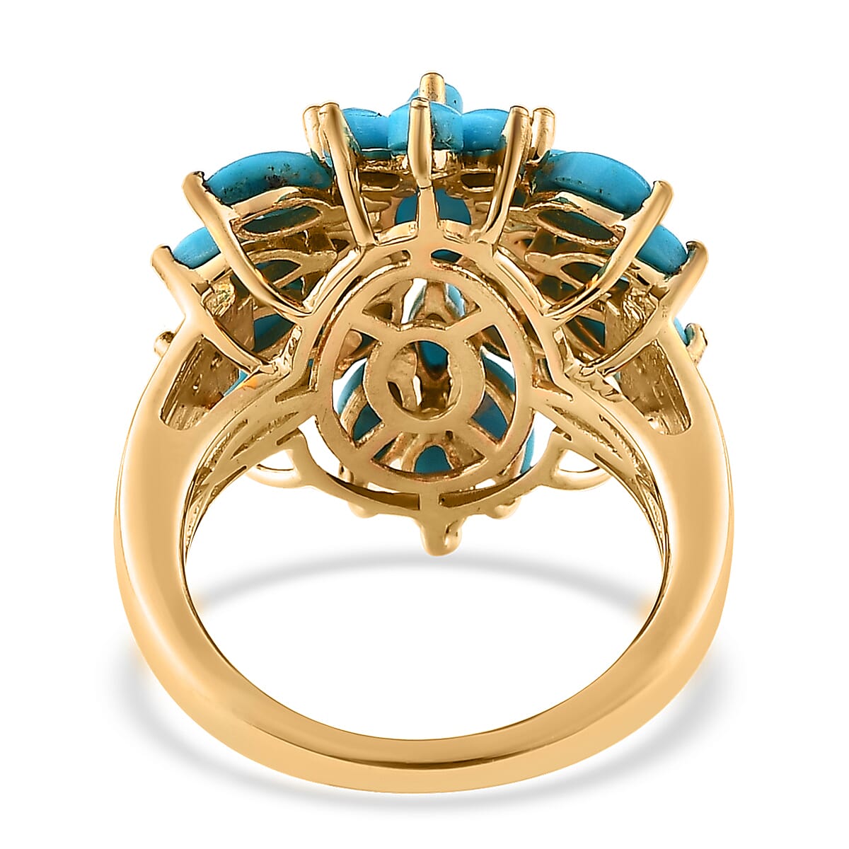 Sleeping Beauty Turquoise and White Zircon Floral Ring in Vermeil Yellow Gold Over Sterling Silver (Size 8.0) 4.00 ctw image number 4
