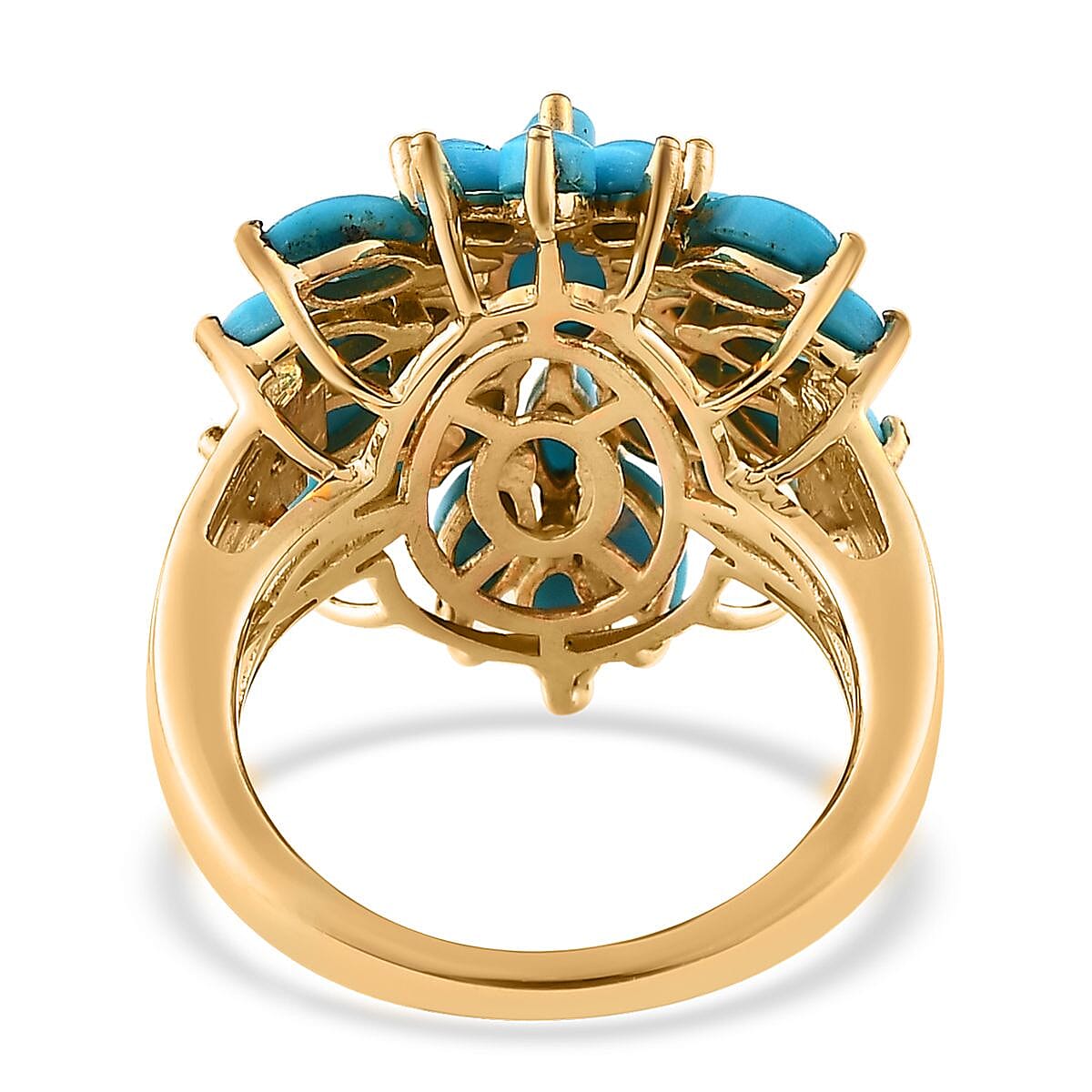 Sleeping Beauty Turquoise and White Zircon Floral Ring in Vermeil Yellow Gold Over Sterling Silver (Size 9.0) 4.00 ctw image number 4