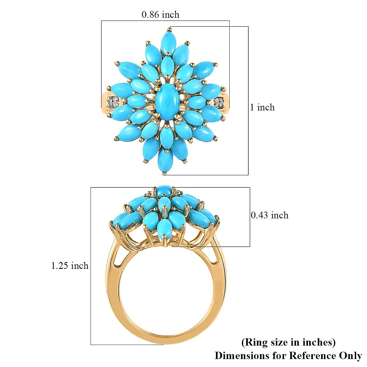 Sleeping Beauty Turquoise and White Zircon Floral Ring in Vermeil Yellow Gold Over Sterling Silver (Size 9.0) 4.00 ctw image number 5