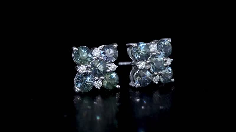 Natural Parti Sapphire and Moissanite Floral Stud Earrings in Platinum Over Sterling Silver 2.20 ctw