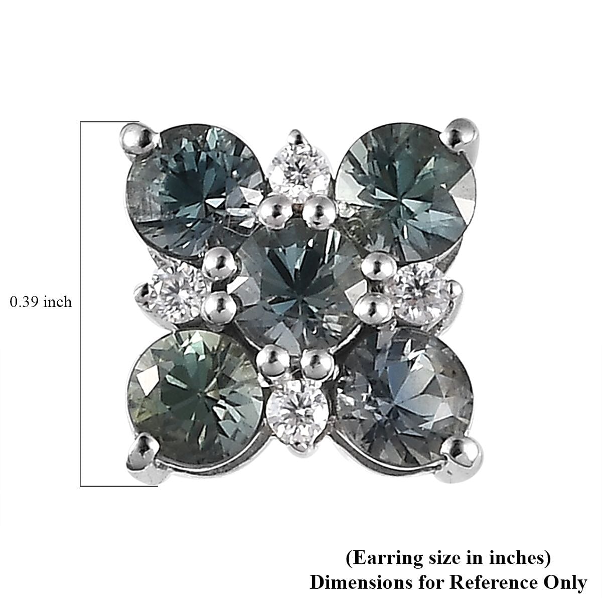 Natural Parti Sapphire and Moissanite Floral Stud Earrings in Platinum Over Sterling Silver 2.20 ctw