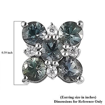 Natural Parti Sapphire and Moissanite Floral Stud Earrings in Platinum Over Sterling Silver 2.20 ctw