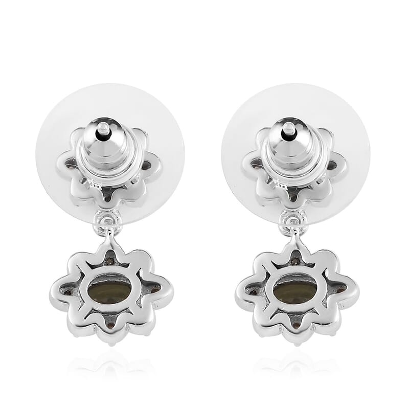 Natural Parti Sapphire and Moissanite Floral Stud Earrings in Platinum Over Sterling Silver 2.50 ctw