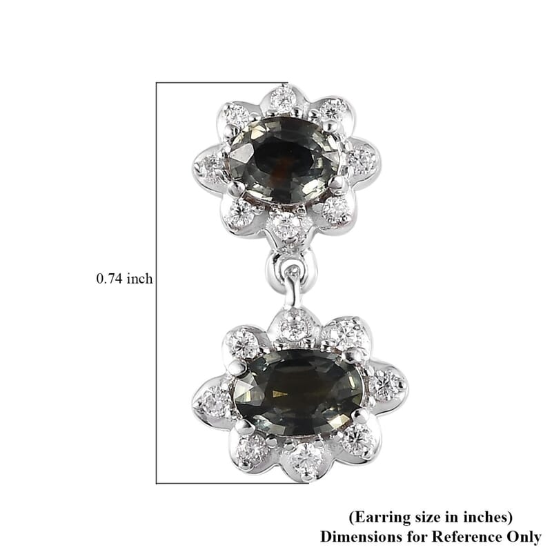 Natural Parti Sapphire and Moissanite Floral Stud Earrings in Platinum Over Sterling Silver 2.50 ctw