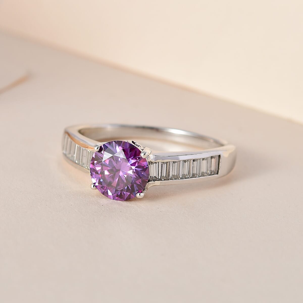 Royal Purple Moissanite and White Moissanite Ring in Platinum Over Sterling Silver 2.50 ctw image number 1