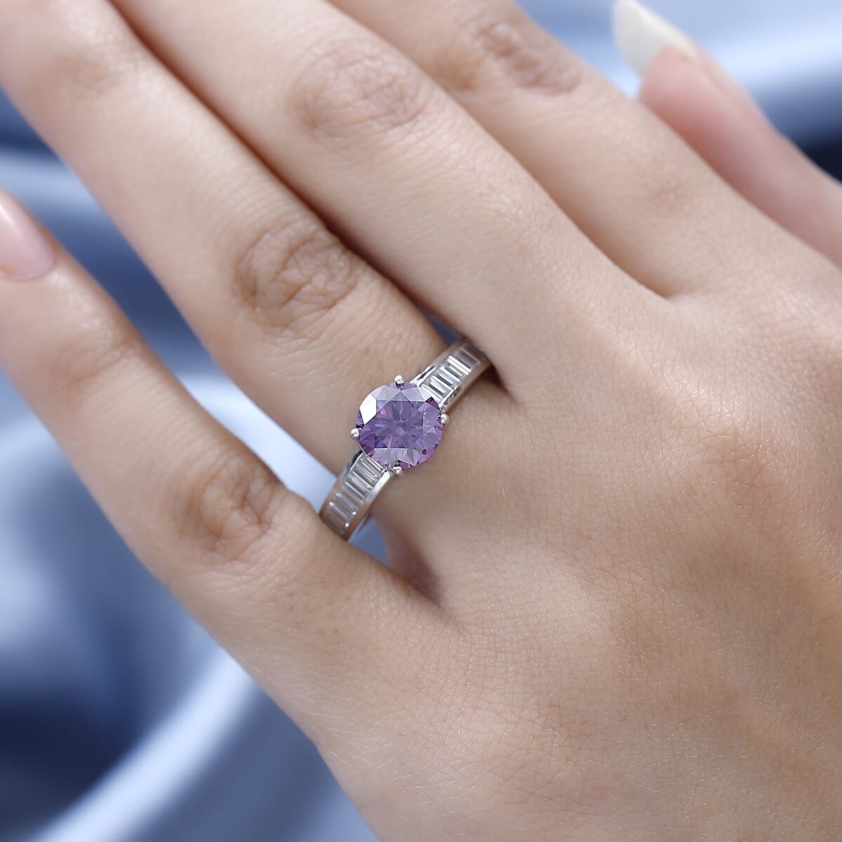 Royal Purple Moissanite and White Moissanite Ring in Platinum Over Sterling Silver 2.50 ctw image number 2