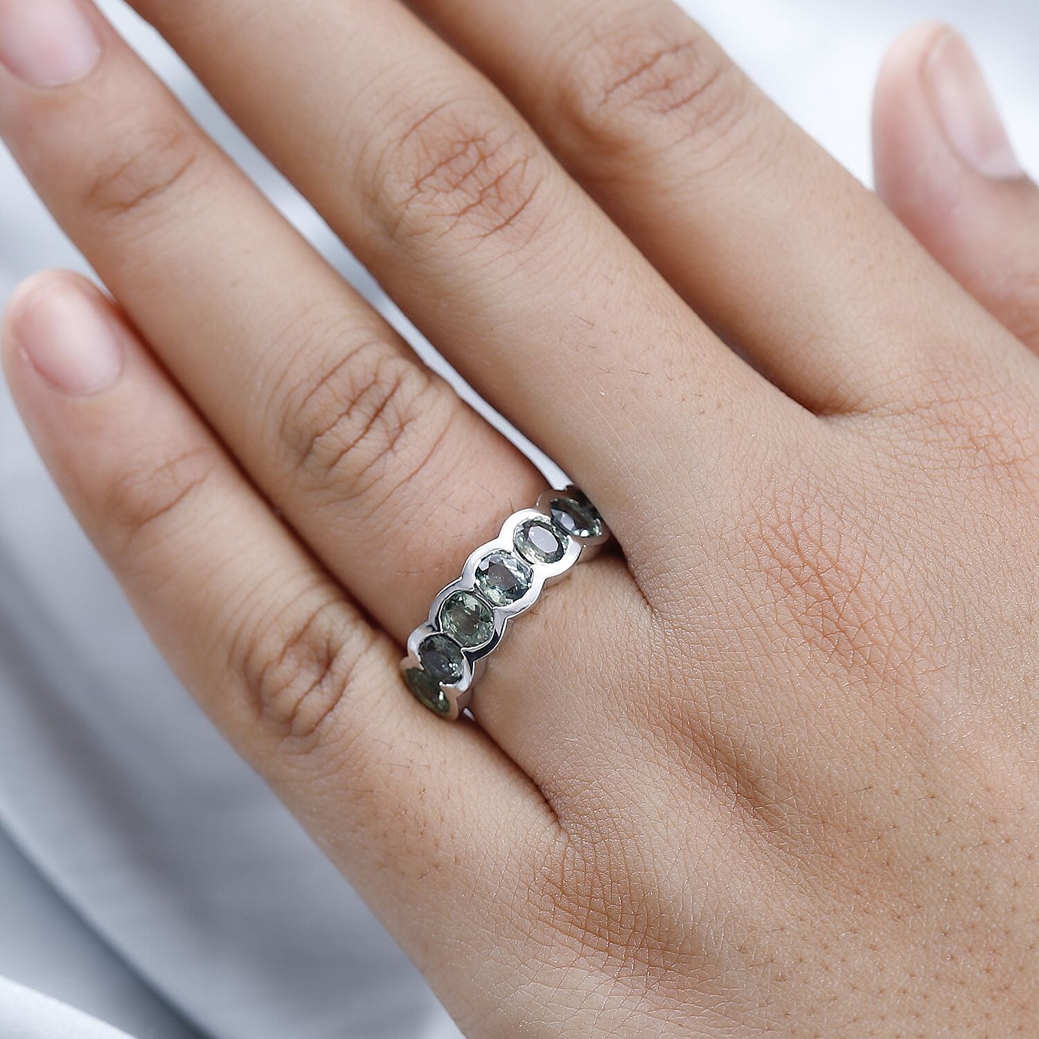 Natural Parti Sapphire 7 Stone Ring in Platinum Over Sterling Silver (Size 6.0) 3.35 ctw