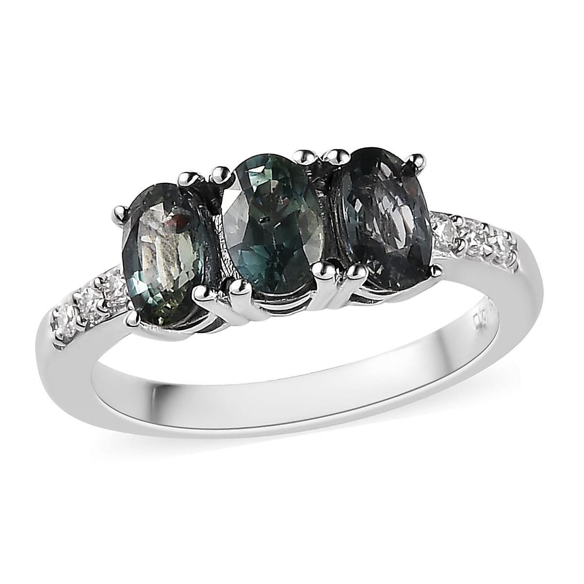 Natural Parti Sapphire and Moissanite Ring in Platinum Over Sterling Silver (Size 6.0) 1.50 ctw