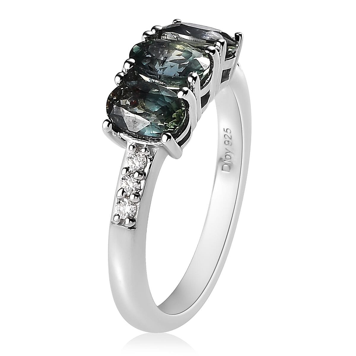 Natural Parti Sapphire and Moissanite Ring in Platinum Over Sterling Silver (Size 6.0) 1.50 ctw