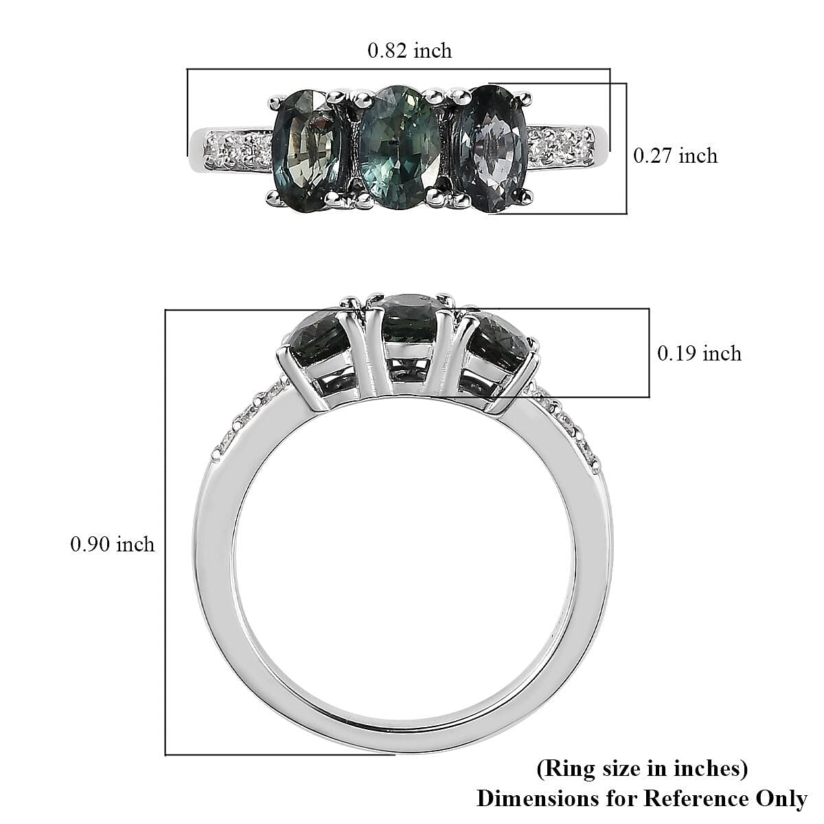 Natural Parti Sapphire and Moissanite Ring in Platinum Over Sterling Silver (Size 6.0) 1.50 ctw