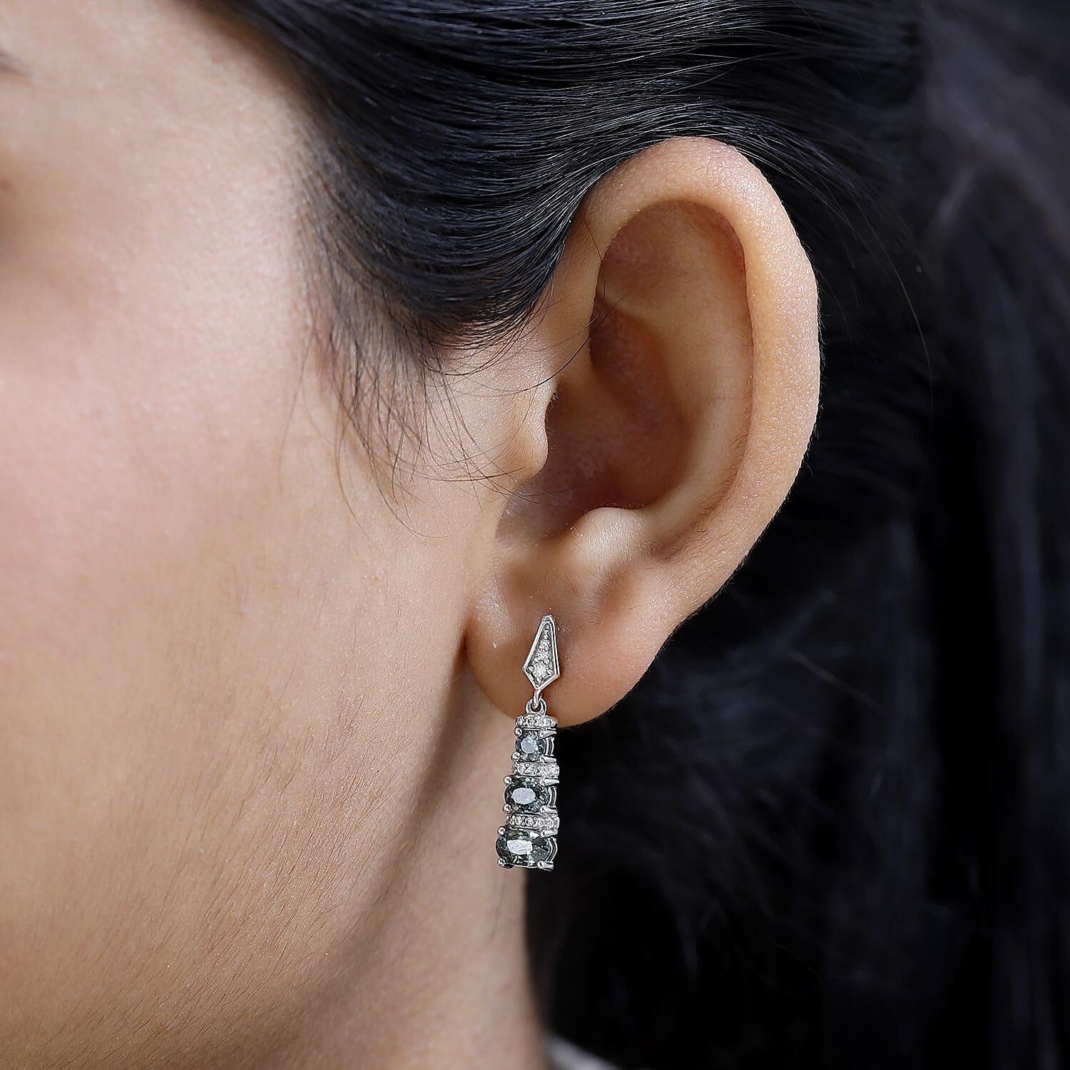 Natural Parti Sapphire and Moissanite Dangle Earrings in Platinum Over Sterling Silver 2.75 ctw