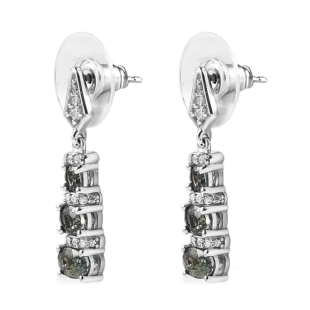 Natural Parti Sapphire and Moissanite Dangle Earrings in Platinum Over Sterling Silver 2.75 ctw