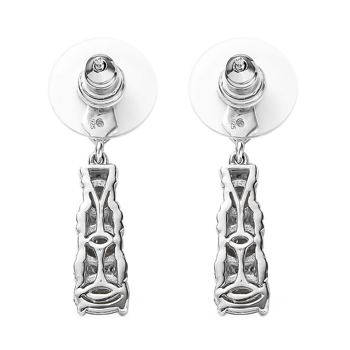 Natural Parti Sapphire and Moissanite Dangle Earrings in Platinum Over Sterling Silver 2.75 ctw