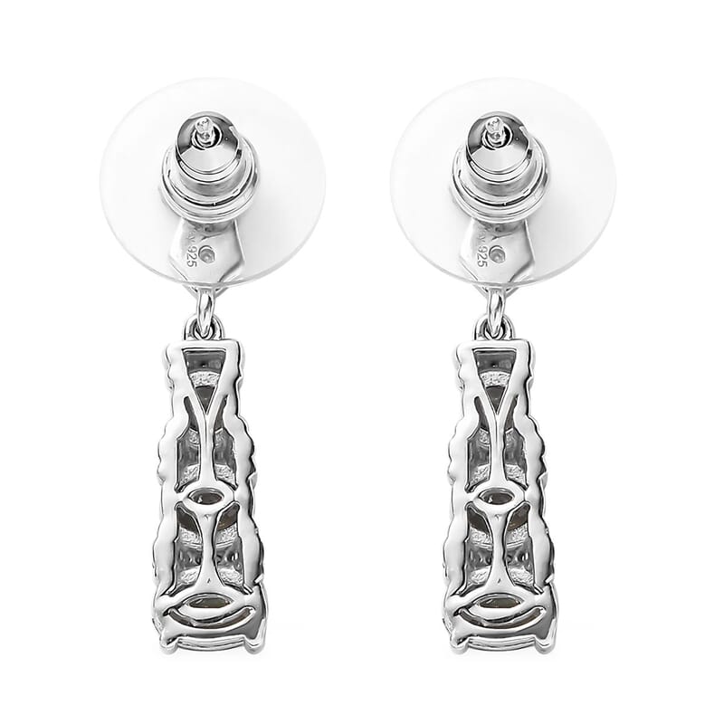 Natural Parti Sapphire and Moissanite Dangle Earrings in Platinum Over Sterling Silver 2.75 ctw