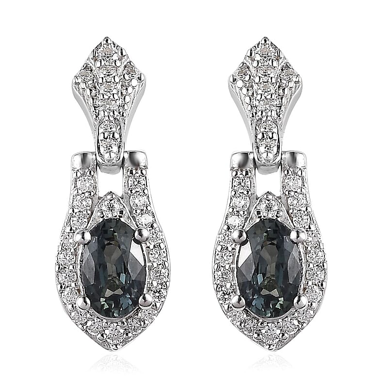 Natural Parti Sapphire and Moissanite Snake Inspired Earrings in Platinum Over Sterling Silver 1.65 ctw