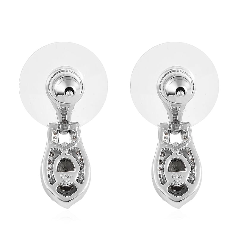 Natural Parti Sapphire and Moissanite Snake Inspired Earrings in Platinum Over Sterling Silver 1.65 ctw