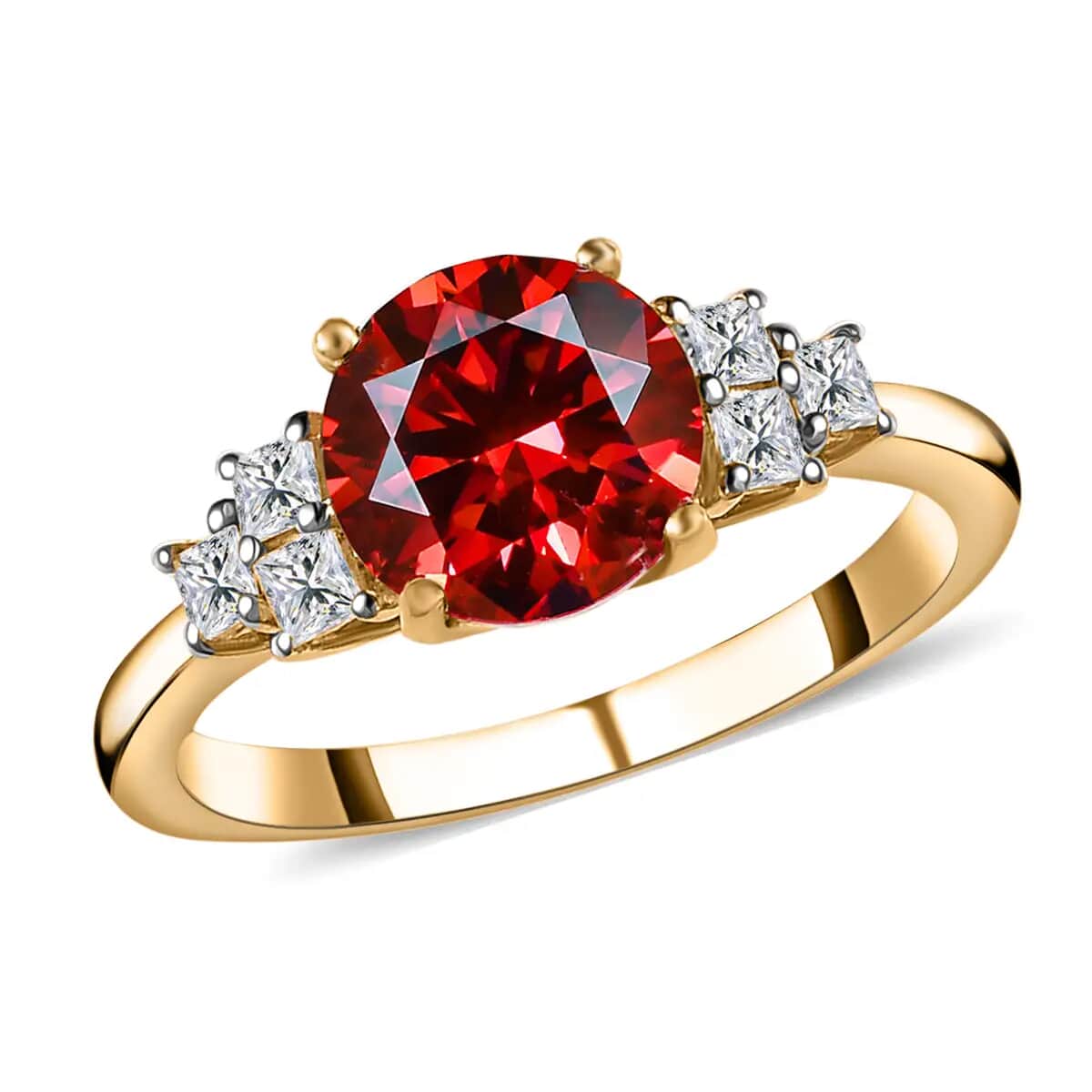 Luxury Red Moissanite and White Moissanite Ring in Vermeil Yellow Gold Over Sterling Silver 2.00 ctw image number 0