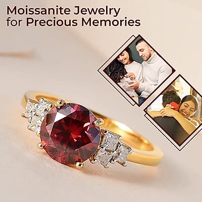 Luxury Red Moissanite and White Moissanite Ring in Vermeil Yellow Gold Over Sterling Silver (Size 10.0) 2.00 ctw