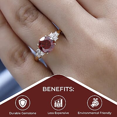 Luxury Red Moissanite and White Moissanite Ring in Vermeil Yellow Gold Over Sterling Silver (Size 10.0) 2.00 ctw