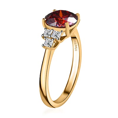 Luxury Red Moissanite and White Moissanite Ring in Vermeil Yellow Gold Over Sterling Silver (Size 10.0) 2.00 ctw