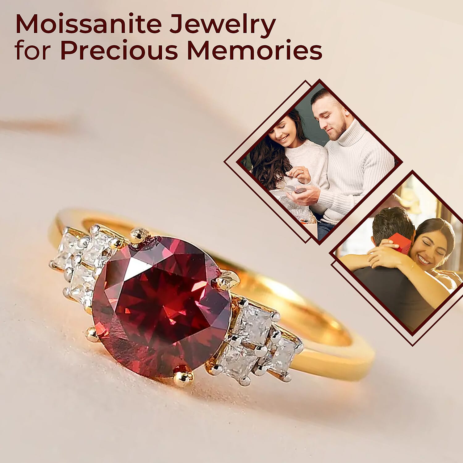 Luxury Red Moissanite and White Moissanite Ring in Vermeil Yellow Gold Over Sterling Silver (Size 5.0) 2.00 ctw