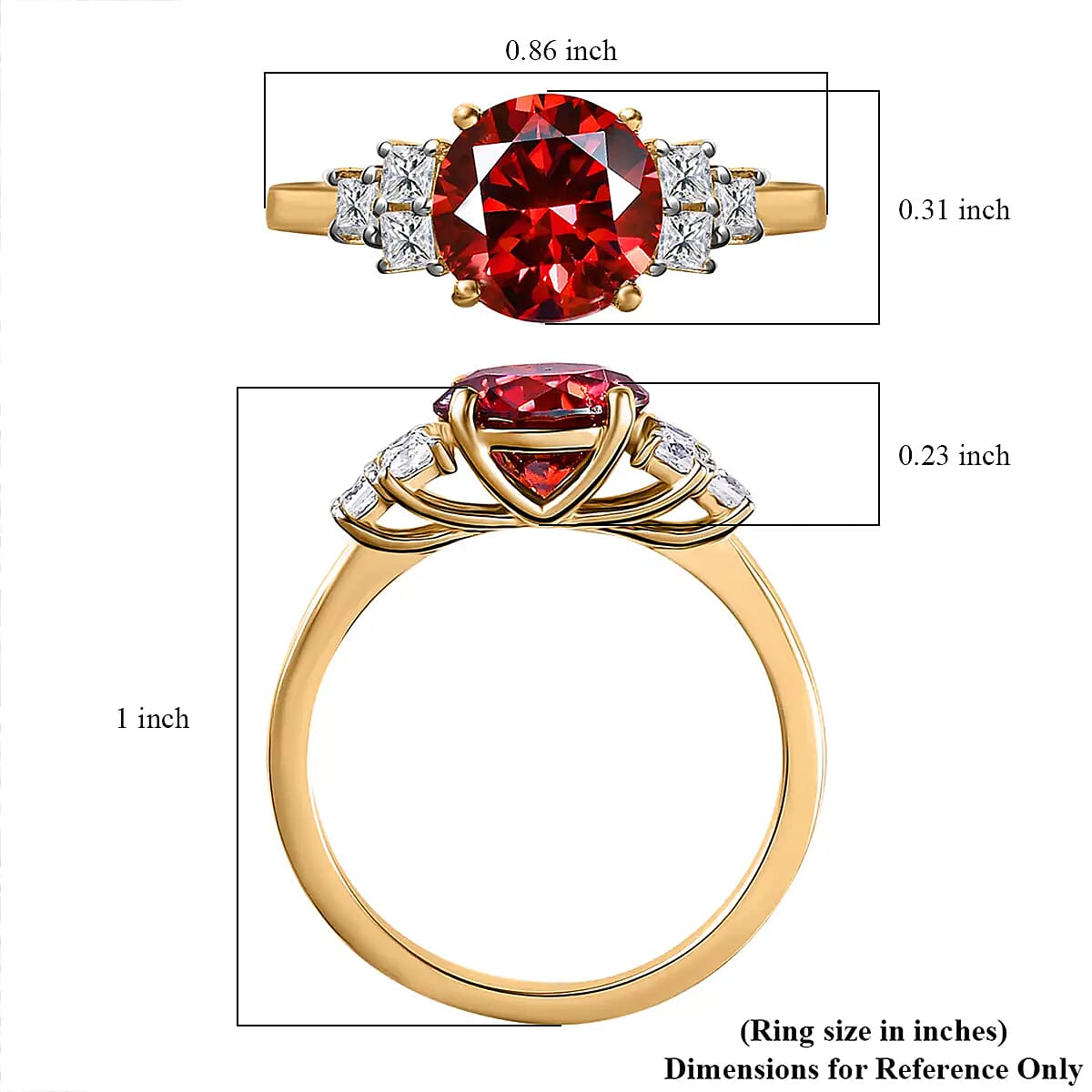 Luxury Red Moissanite and White Moissanite Ring in Vermeil Yellow Gold Over Sterling Silver (Size 5.0) 2.00 ctw