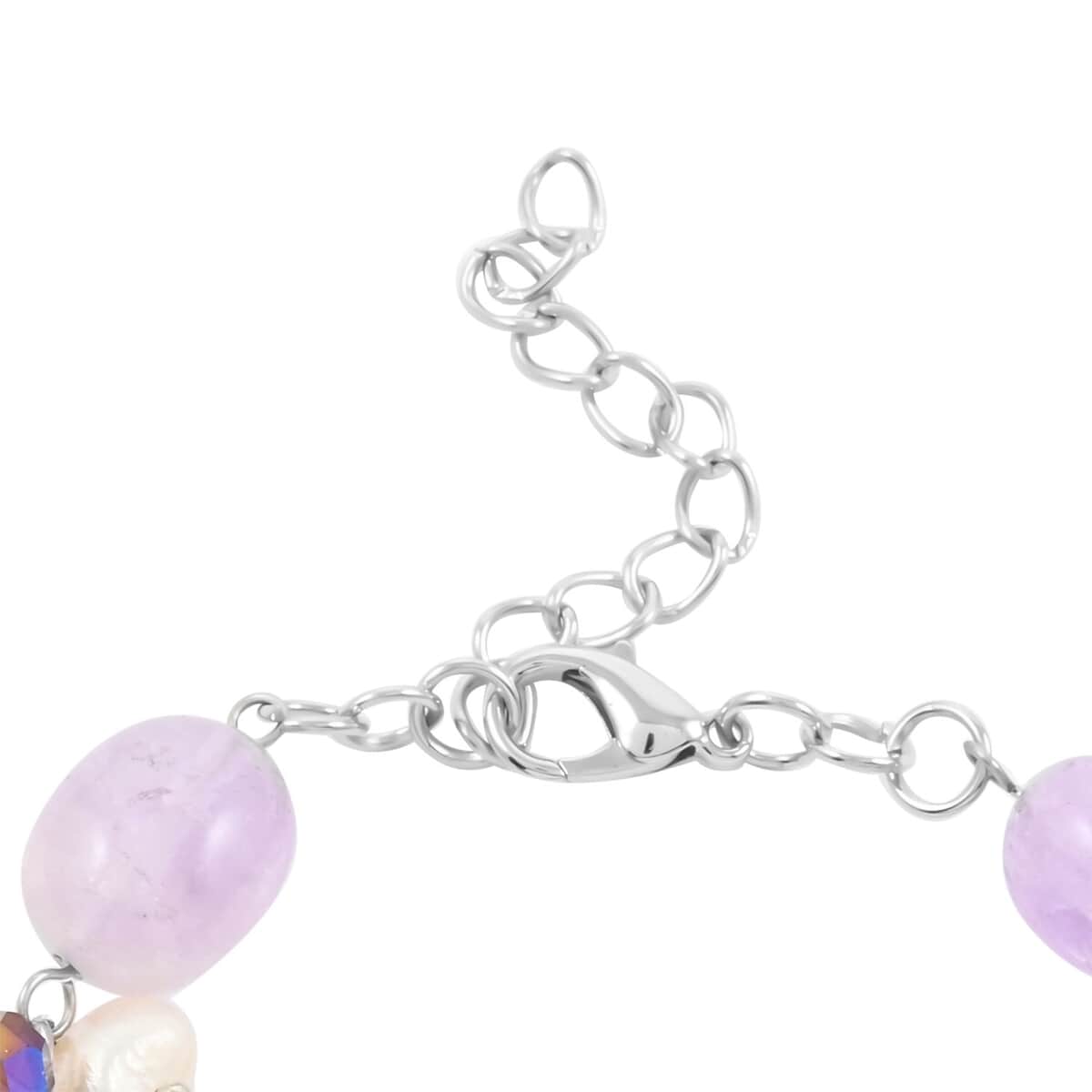 White Freshwater Pearl, Amethyst and Multi Glass Bracelet in Silvertone (7.50-8.50) 0.50 ctw image number 3