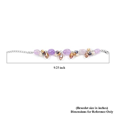 White Freshwater Pearl, Amethyst and Multi Glass Bracelet in Silvertone (7.50-8.50) 0.50 ctw