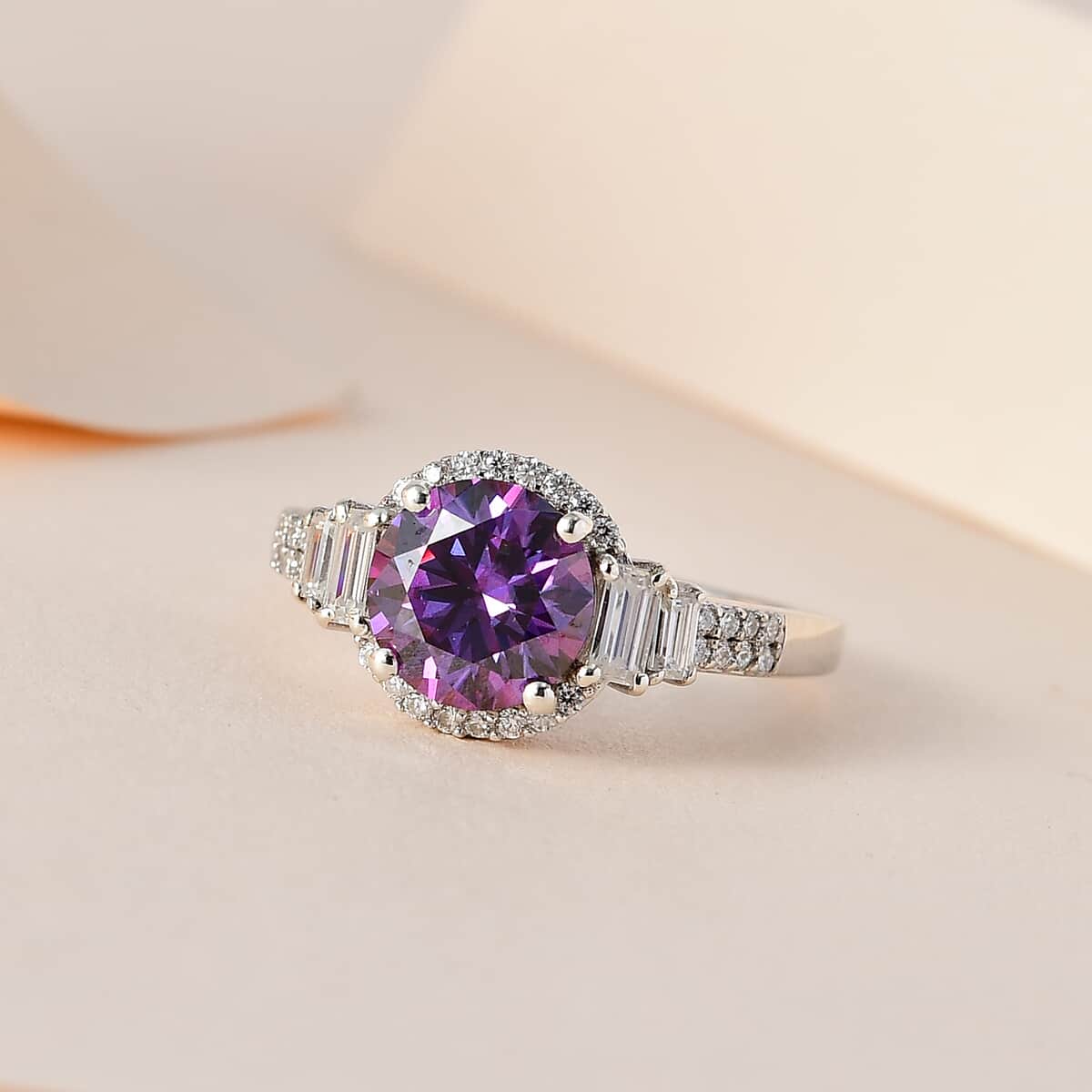 Buy Royal Purple Moissanite and White Moissanite Ring in Platinum Over ...