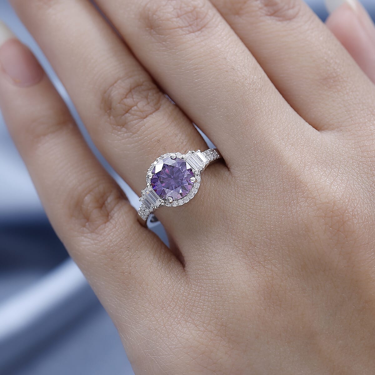 Royal Purple Moissanite and White Moissanite Ring in Platinum Over Sterling Silver 2.30 ctw image number 2