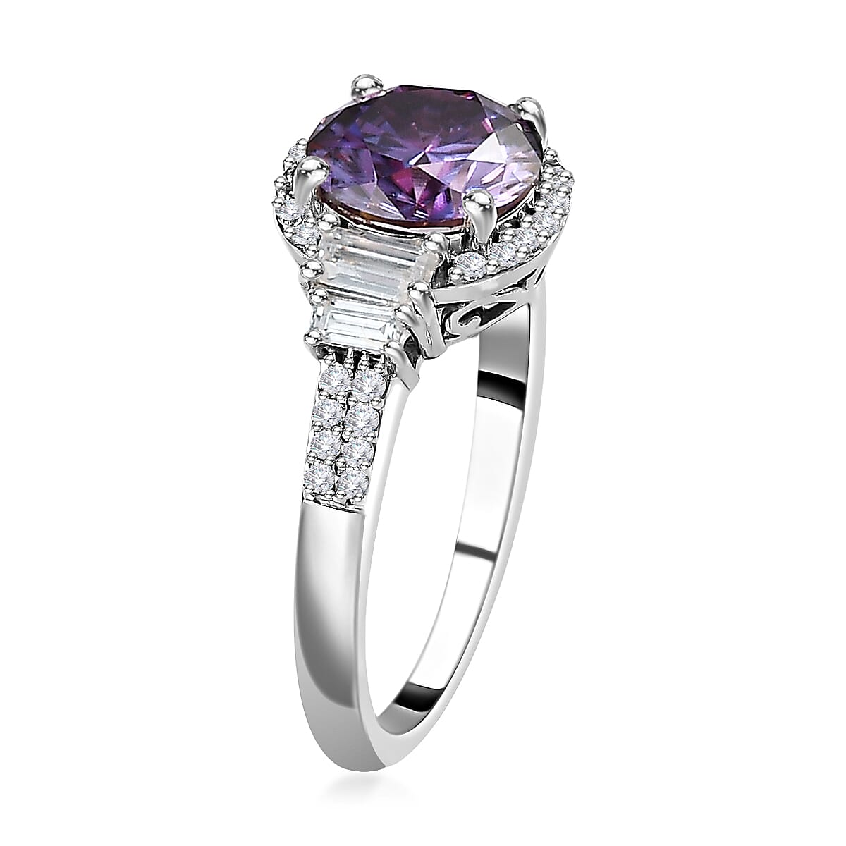Royal Purple Moissanite and White Moissanite Ring in Platinum Over Sterling Silver 2.30 ctw image number 3