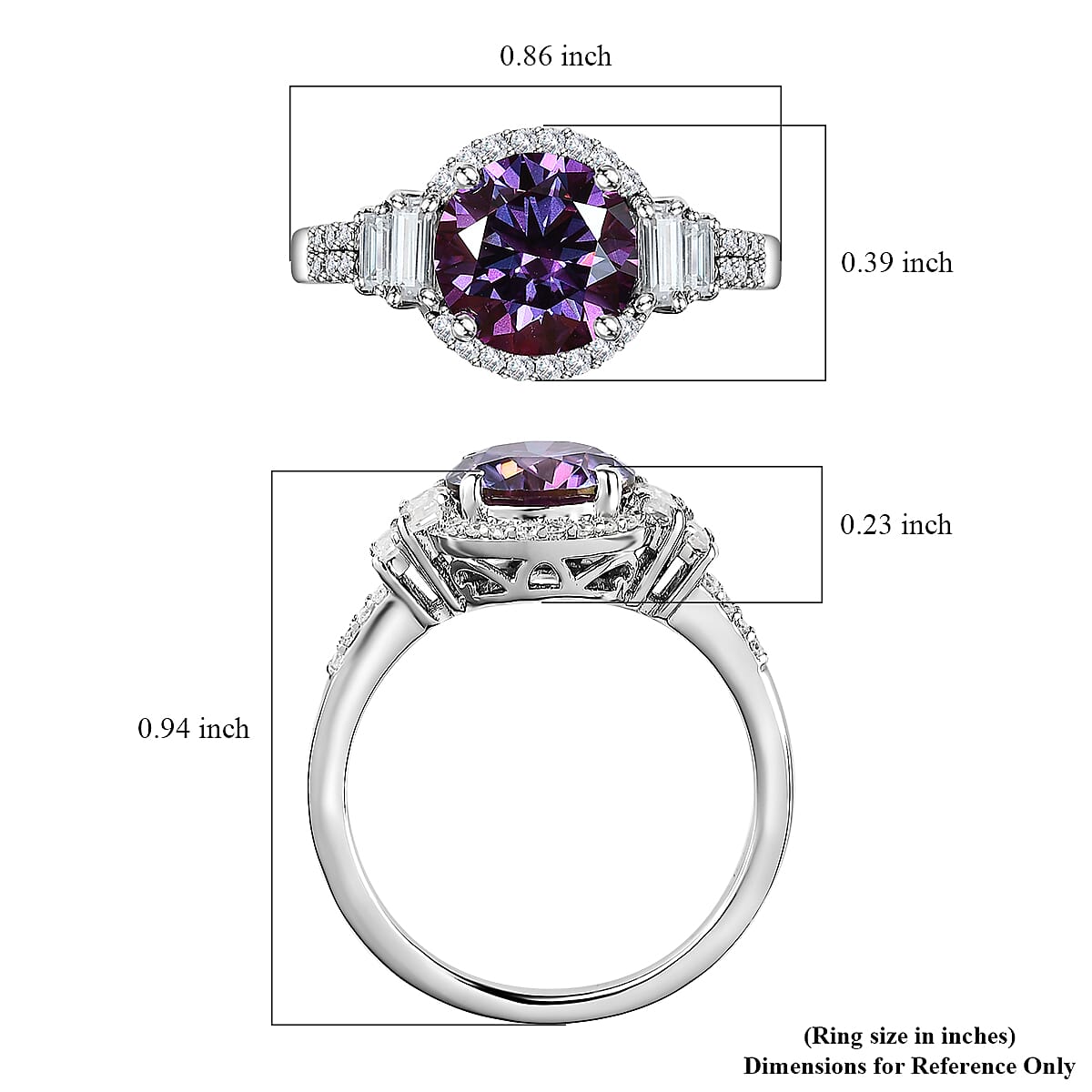Royal Purple Moissanite and White Moissanite Ring in Platinum Over Sterling Silver 2.30 ctw image number 5