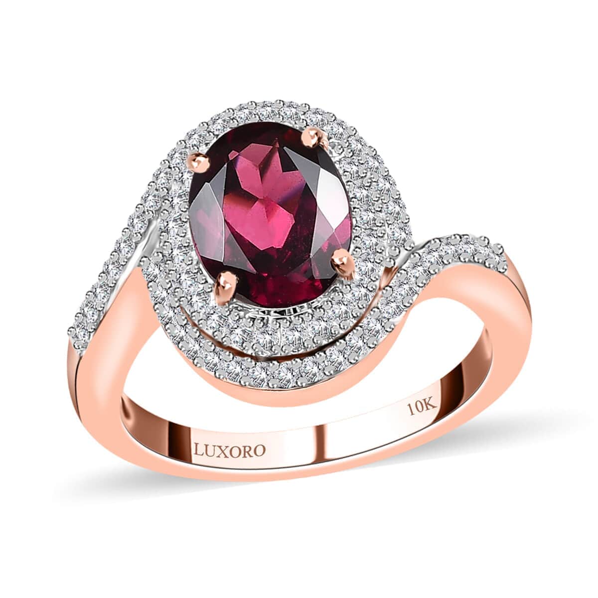 Luxoro 10K Rose Gold AAA Tanzanian Rhodolite Garnet and Moissanite Ring 2.35 ctw image number 0