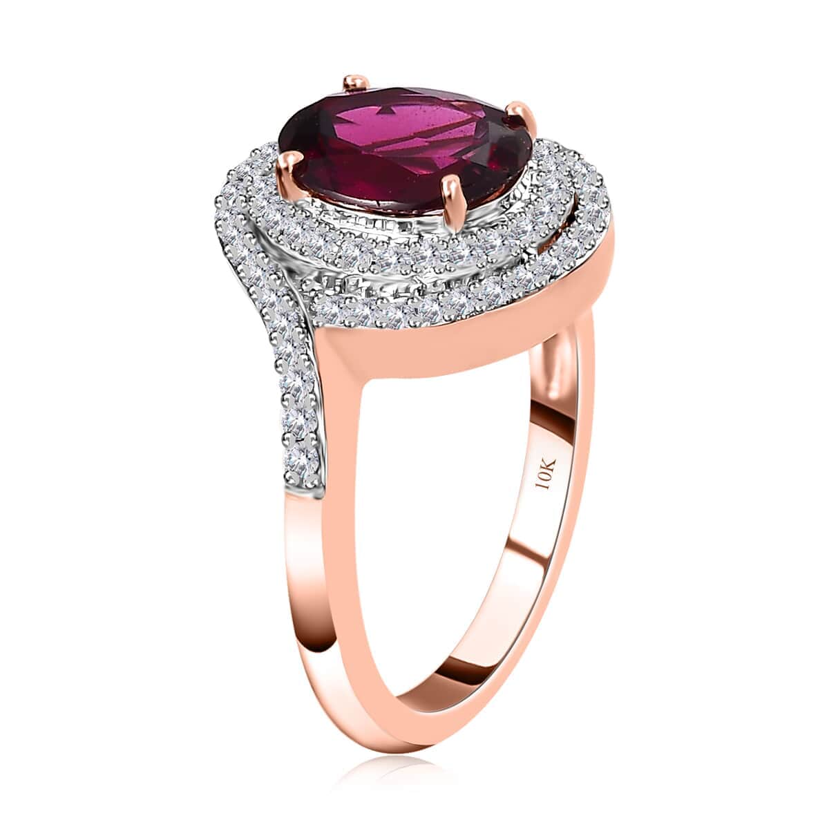 Luxoro 10K Rose Gold AAA Tanzanian Rhodolite Garnet and Moissanite Ring (Size 10.0) 2.35 ctw image number 3